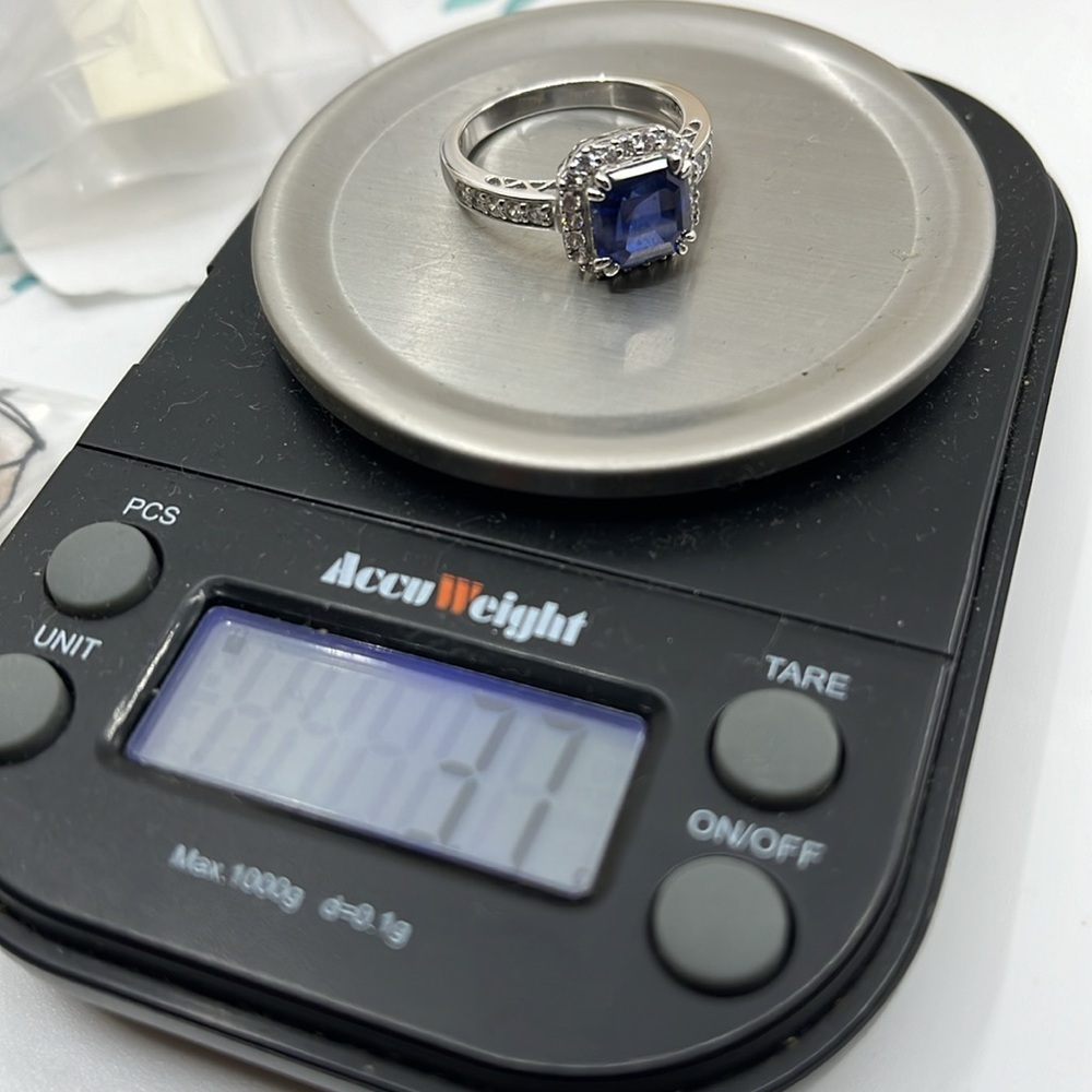 Sterling Silver 925 💎 Blue Sapphire CZ Halo Ring - Size 7 - Picture 15 of 17
